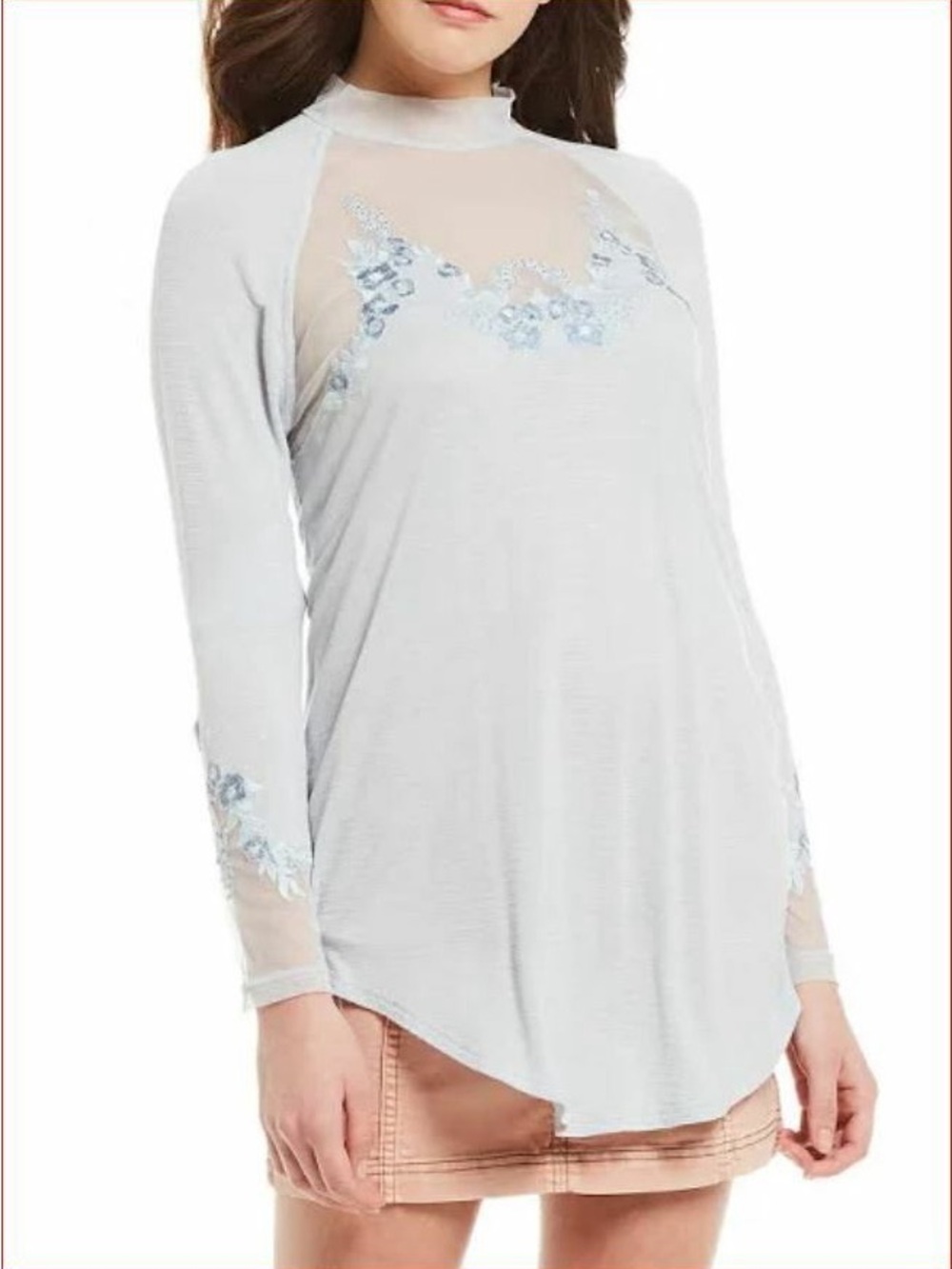 Free People Saheli Embroidered Mesh Tunic in Glacier Ice
